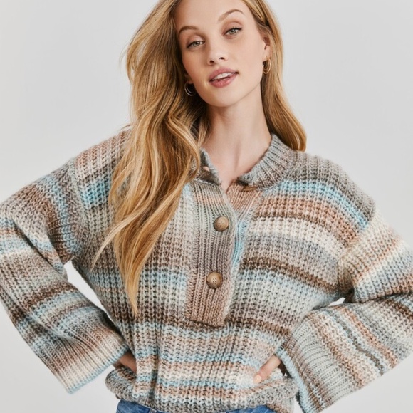 Something Navy ombre henley sweater XS New - Picture 1 of 16